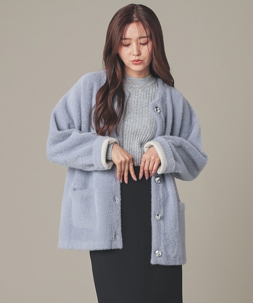 ノーカラーニットコート（ノーカラーコート）｜GLACIER lusso