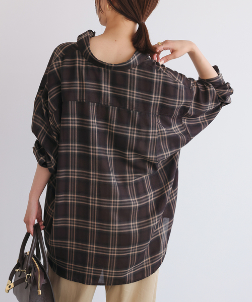 極美品✨スローブイエナ　ビエラチェックルーズシャツ　ブラック　秋物　2024AW 2024 スローブイエナ ビエラチェック ルーズ シャツ ブラック