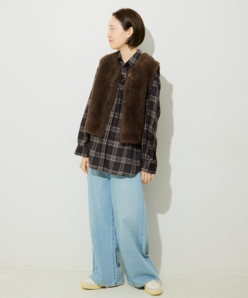 SLOBE IENA（スローブイエナ）の「《追加》ビエラチェックルーズシャツ（シャツ/ブラウス・レディース・ブルー/ブラウン・FREE）」の8枚目の写真