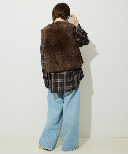 SLOBE IENA（スローブイエナ）の「《追加》ビエラチェックルーズシャツ（シャツ/ブラウス・レディース・ブルー/ブラウン・FREE）」の9枚目の写真