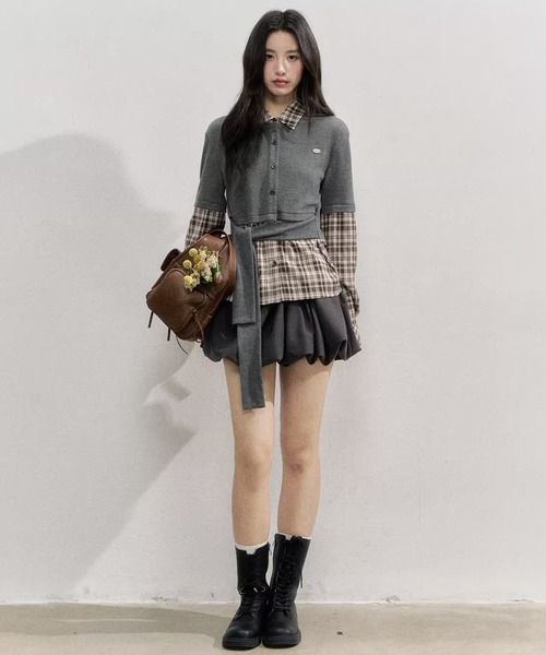 チェック柄レイヤードトップス SP25f016【SunsetPark】【2025AW