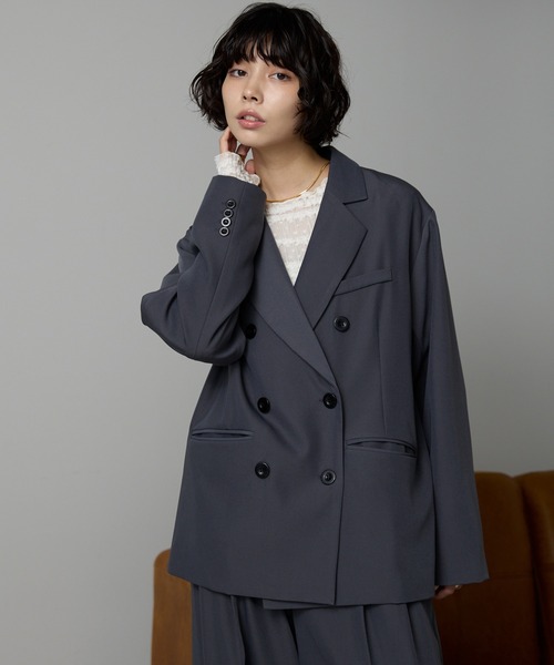 SOTT(ソット)の「Double-Breasted Tailored Jacket / ダブルブレストテーラードジャケット(テーラードジャケット・レディース・ストライプ/チャコールグレー・FREE)」の4枚目の写真