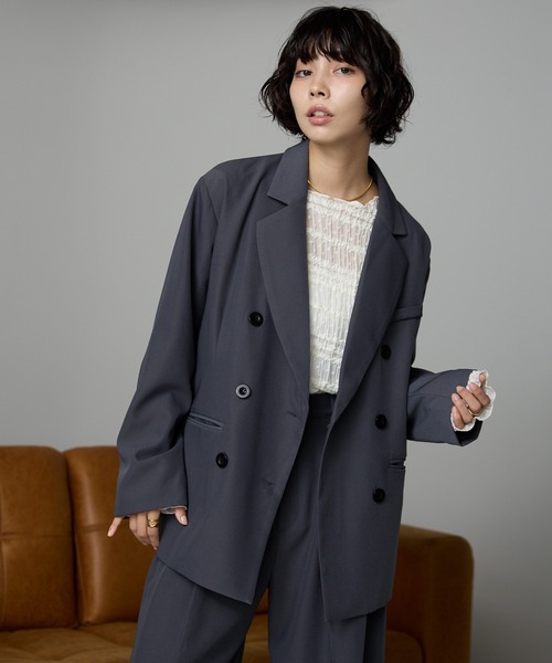SOTT(ソット)の「Double-Breasted Tailored Jacket / ダブルブレストテーラードジャケット(テーラードジャケット・レディース・ストライプ/チャコールグレー・FREE)」の7枚目の写真