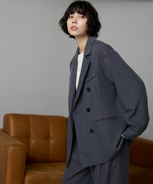 SOTT(ソット)の「Double-Breasted Tailored Jacket / ダブルブレストテーラードジャケット(テーラードジャケット・レディース・ストライプ/チャコールグレー・FREE)」の8枚目の写真