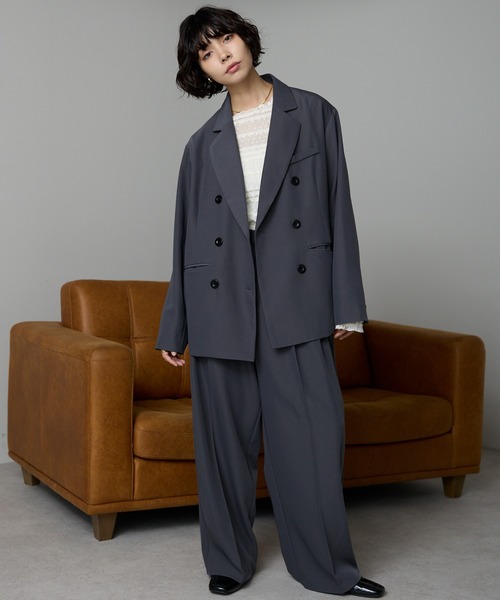 SOTT(ソット)の「Double-Breasted Tailored Jacket / ダブルブレストテーラードジャケット(テーラードジャケット・レディース・ストライプ/チャコールグレー・FREE)」の10枚目の写真