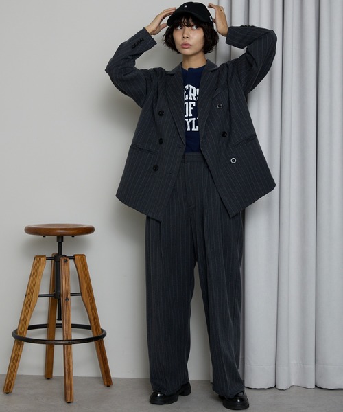 SOTT(ソット)の「Double-Breasted Tailored Jacket / ダブルブレストテーラードジャケット(テーラードジャケット・レディース・ストライプ/チャコールグレー・FREE)」の21枚目の写真