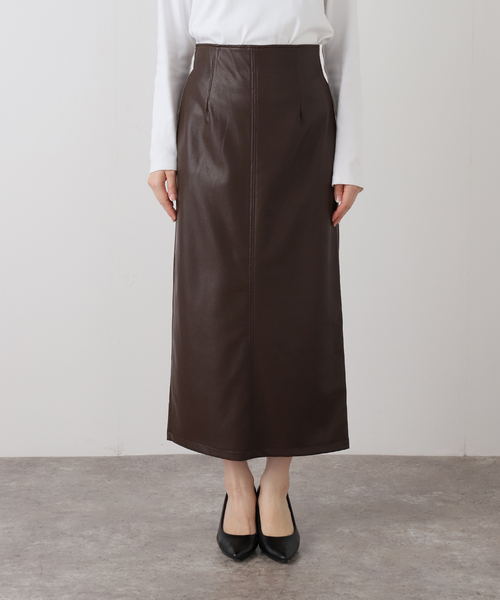 La TOTALITE（ラトータリテ）の「【洗える】フェイクレザー・ジャガードスカート（スカート・レディース・ウッド/ベージュ/ブラウン・40/38/36）」の4枚目の写真