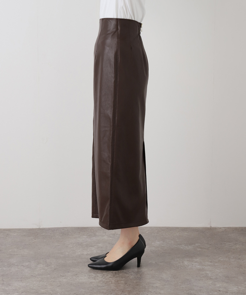 La TOTALITE（ラトータリテ）の「【洗える】フェイクレザー・ジャガードスカート（スカート・レディース・ウッド/ベージュ/ブラウン・40/38/36）」の6枚目の写真