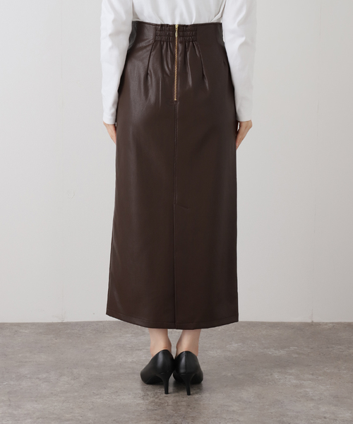 La TOTALITE（ラトータリテ）の「【洗える】フェイクレザー・ジャガードスカート（スカート・レディース・ウッド/ベージュ/ブラウン・40/38/36）」の7枚目の写真