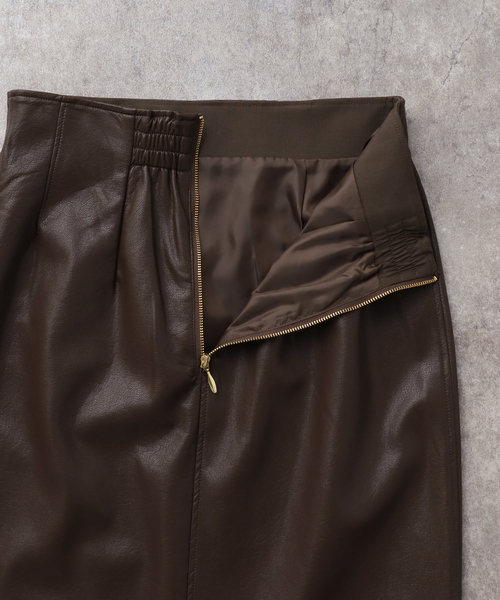 La TOTALITE（ラトータリテ）の「【洗える】フェイクレザー・ジャガードスカート（スカート・レディース・ウッド/ベージュ/ブラウン・40/38/36）」の8枚目の写真