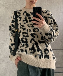 モヘアタッチレオパード柄ビッグニット