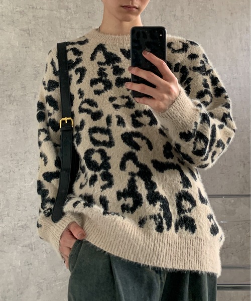 link lot(リンクロット)の「モヘアタッチレオパード柄ビッグニット(ニット/セーター・メンズ・レオパード・M)」の1枚目の写真