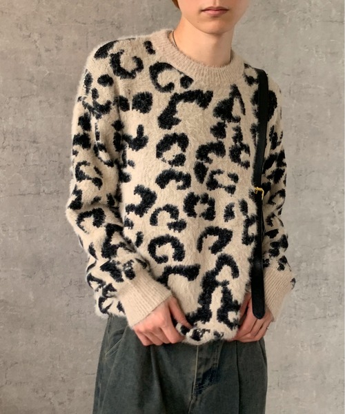 セール】【25年秋冬新作】モヘアタッチレオパード柄ビッグニット
