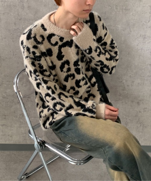 SAINT LAURENT レオパード柄ニットセーター XS 中古】SAINT LAURENT レオパードモヘアニット サイズXS マルチ