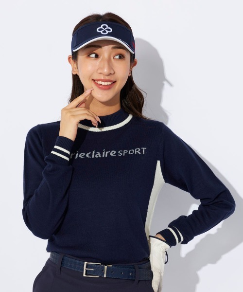 marie claire(マリ・クレール)の「【marie claire/マリクレール】レディースブロッキング モックネックセーター/ストレッチニット(ニット/セーター・レディース・ネイビー/ブルー/レッド・X-LARGE/LARGE/MEDIUM)」の1枚目の写真