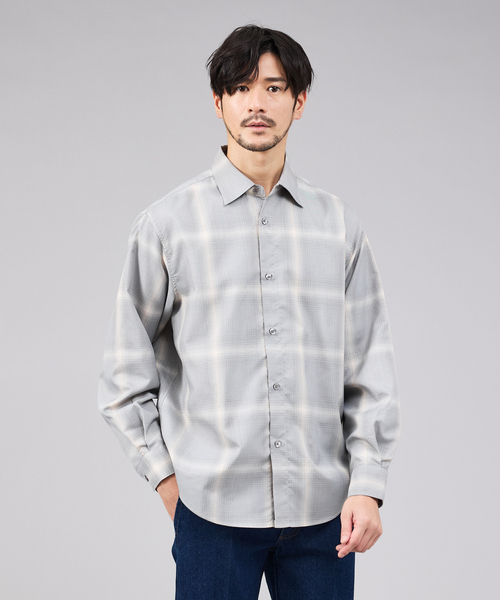 ABAHOUSE GRAY(アバハウスグレイ)の「【軽量 / 吸水速乾】セオアルファ オンブレーチェック 長袖シャツ(シャツ/ブラウス・メンズ・ネイビー/ブラック/グレイッシュベージュ・48/46/50)」の2枚目の写真