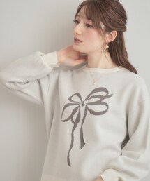 couture brooch | 【可愛く着映える・華やか】リボンジャカード ニットトップス(ニット/セーター)