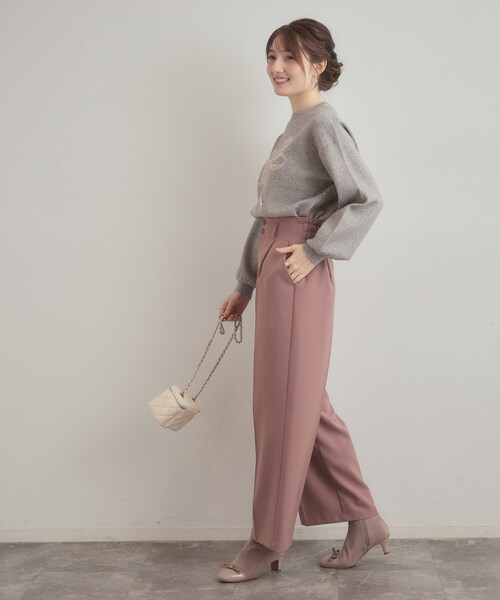 couture brooch（クチュールブローチ）の「【可愛く着映える・華やか】リボンジャカード ニットトップス（ニット/セーター・レディース・グレー/ブラック系/ホワイト系3・38/42）」の15枚目の写真