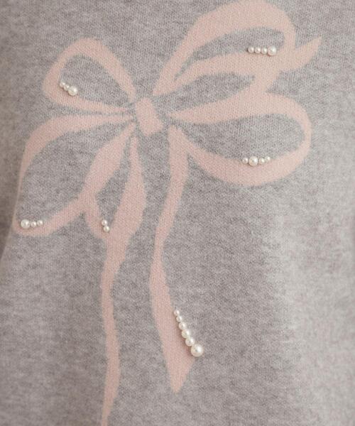 couture brooch（クチュールブローチ）の「【可愛く着映える・華やか】リボンジャカード ニットトップス（ニット/セーター・レディース・グレー/ブラック系/ホワイト系3・38/42）」の16枚目の写真