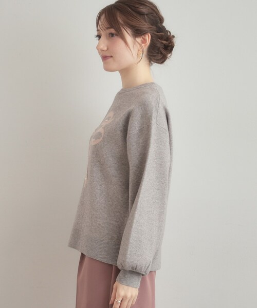 couture brooch（クチュールブローチ）の「【可愛く着映える・華やか】リボンジャカード ニットトップス（ニット/セーター・レディース・グレー/ブラック系/ホワイト系3・38/42）」の18枚目の写真