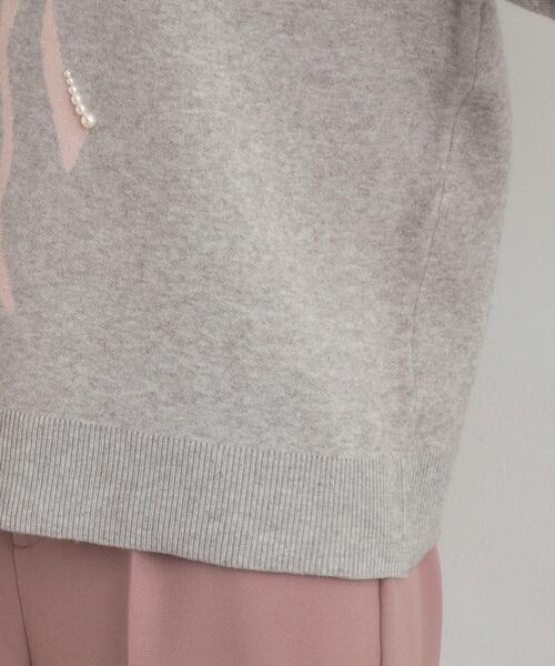 couture brooch（クチュールブローチ）の「【可愛く着映える・華やか】リボンジャカード ニットトップス（ニット/セーター・レディース・グレー/ブラック系/ホワイト系3・38/42）」の12枚目の写真
