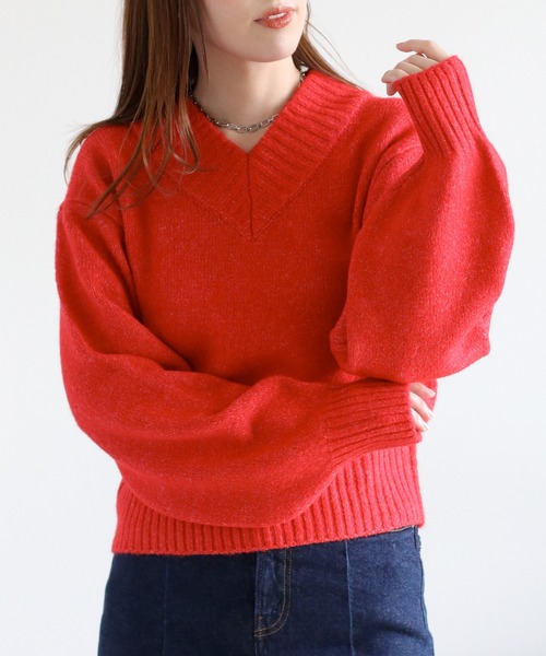 cepo(セポ)の「ウール混Vネックソデボリュームニットプルオーバー(ニット/セーター・レディース・オフホワイト/カーキ/レッド/チャコール・M)」の14枚目の写真