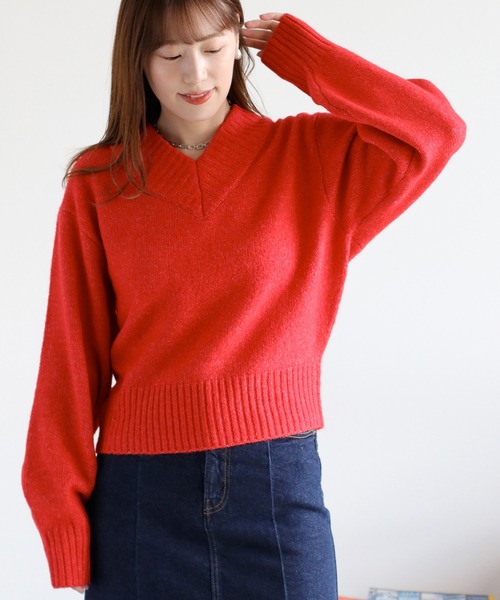 cepo(セポ)の「ウール混Vネックソデボリュームニットプルオーバー(ニット/セーター・レディース・オフホワイト/カーキ/レッド/チャコール・M)」の15枚目の写真