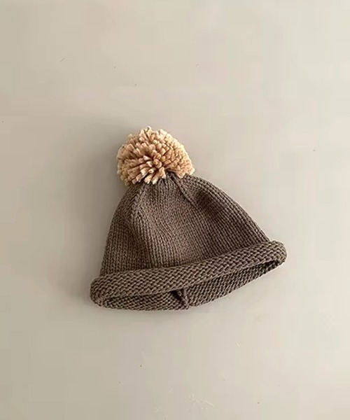 Bambin(ボンバン)の「【 Bambin / ボンバン 】 バイカラー ポンポン付 ロール ニットキャップ(ニットキャップ/ビーニー・キッズ・ベージュ/マスタード/ブルー/ブラック/カーキ/グリーン・FREE)」の3枚目の写真