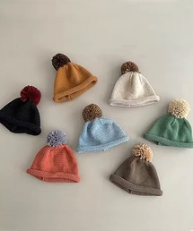 Bambin(ボンバン)の【 Bambin / ボンバン 】 バイカラー ポンポン付 ロール ニットキャップ(ニットキャップ/ビーニー)