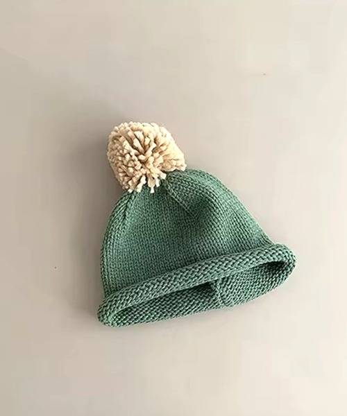 Bambin(ボンバン)の「【 Bambin / ボンバン 】 バイカラー ポンポン付 ロール ニットキャップ(ニットキャップ/ビーニー・キッズ・ベージュ/マスタード/ブルー/ブラック/カーキ/グリーン・FREE)」の4枚目の写真