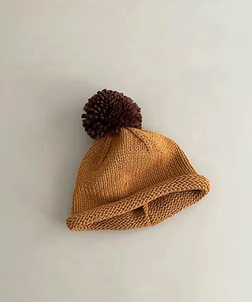 Bambin(ボンバン)の「【 Bambin / ボンバン 】 バイカラー ポンポン付 ロール ニットキャップ(ニットキャップ/ビーニー・キッズ・ベージュ/マスタード/ブルー/ブラック/カーキ/グリーン・FREE)」の6枚目の写真