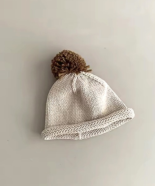 Bambin(ボンバン)の「【 Bambin / ボンバン 】 バイカラー ポンポン付 ロール ニットキャップ(ニットキャップ/ビーニー・キッズ・ベージュ/マスタード/ブルー/ブラック/カーキ/グリーン・FREE)」の8枚目の写真