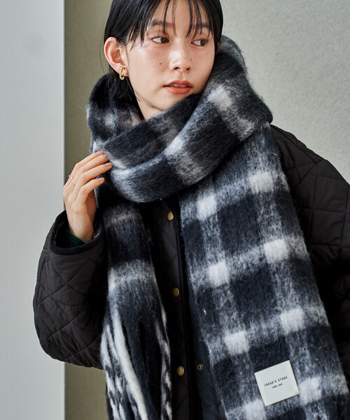 セール】カシミヤ入り チェックボリュームマフラー（マフラー