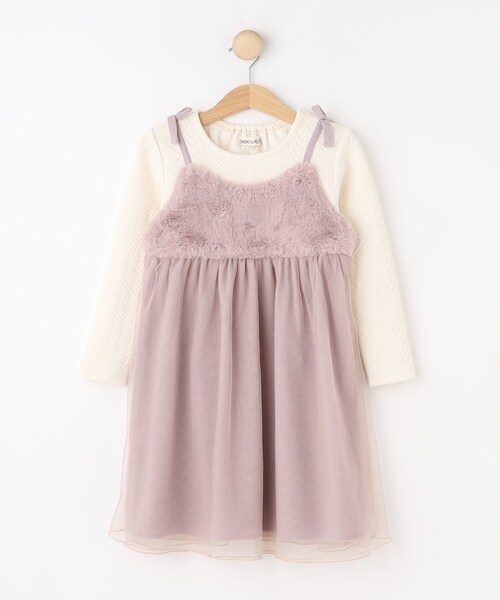 SHOO・LA・RUE（シューラルー）の「【100-150cm】ファーチュールドッキングキャミワンピ（ワンピース・キッズ・ライトベージュ/ピンク・10/11/12/13/14/15 ）」の3枚目の写真