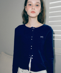 DOUBLE HEART BUTTON FRILL ANGORA CARDIGAN BLUE