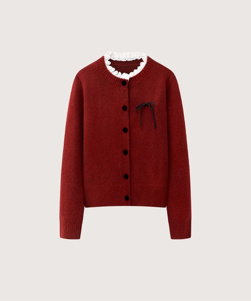LA POMME petit(ラポミ・プチ)の「French Lace Frill Ribbon Cardigan(カーディガン/ボレロ・レディース・レッド/グレー・FREE)」の1枚目の写真