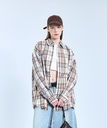 STANDARDERROR（スタンダードエラー）の「87-STAN076 ブリーズオーバーサイズポケット長袖チェックシャツブラウン（シャツ/ブラウス）」
