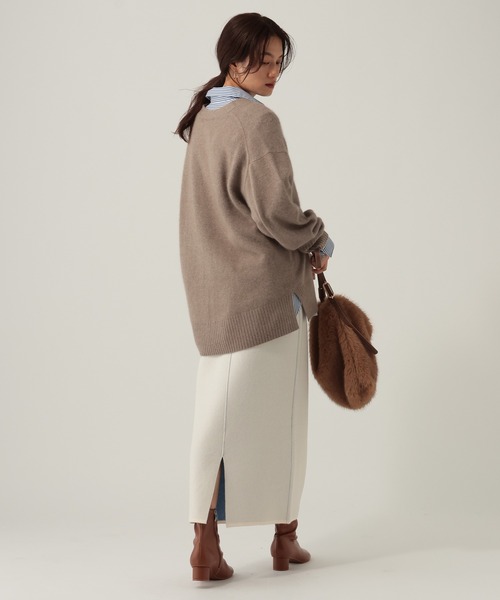 Elura（エルーラ）の「配色ナロースカート/612481（スカート・レディース・チャコールグレー/オフホワイト/ブラウン・FREE）」の5枚目の写真