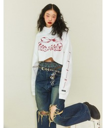 Little sunny bite | short ribbon sweat hoodie(パーカー)