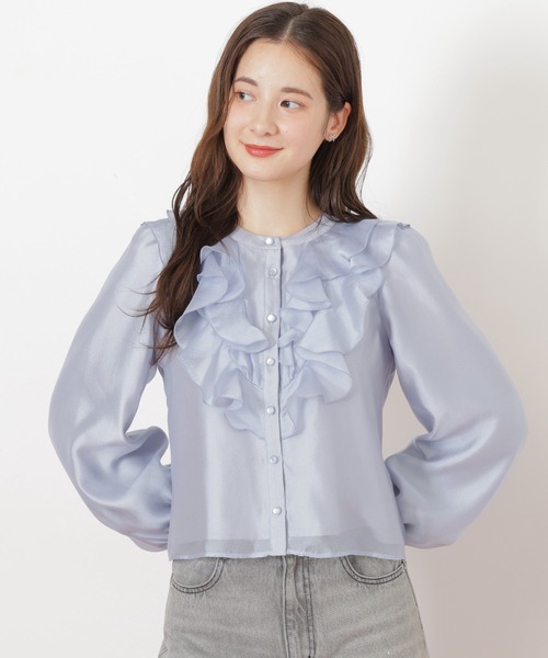 JILL by JILL STUART(ジルバイジルスチュアート)の「◇フロントフリルシアーブラウス(シャツ/ブラウス・レディース・ブルー/ホワイト・FREE)」の2枚目の写真