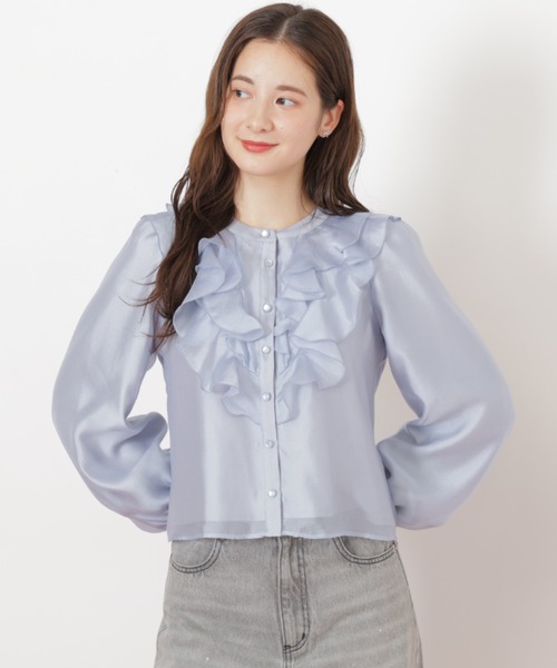 JILL by JILL STUART(ジルバイジルスチュアート)の「◇フロントフリルシアーブラウス(シャツ/ブラウス・レディース・ブルー/ホワイト・FREE)」の15枚目の写真