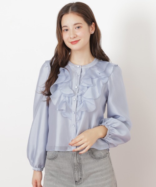 JILL by JILL STUART(ジルバイジルスチュアート)の「◇フロントフリルシアーブラウス(シャツ/ブラウス・レディース・ブルー/ホワイト・FREE)」の14枚目の写真