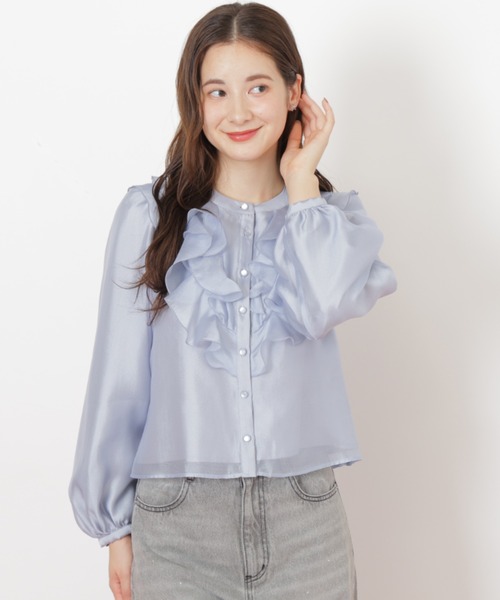 JILL by JILL STUART(ジルバイジルスチュアート)の「◇フロントフリルシアーブラウス(シャツ/ブラウス・レディース・ブルー/ホワイト・FREE)」の16枚目の写真
