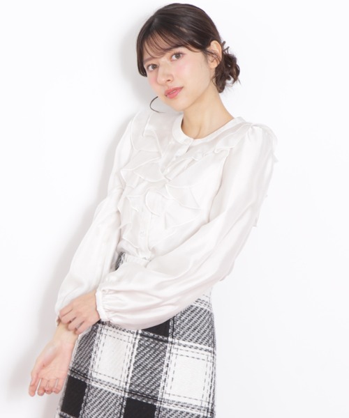 JILL by JILL STUART(ジルバイジルスチュアート)の「◇フロントフリルシアーブラウス(シャツ/ブラウス・レディース・ブルー/ホワイト・FREE)」の7枚目の写真