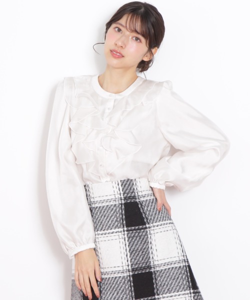 JILL by JILL STUART(ジルバイジルスチュアート)の「◇フロントフリルシアーブラウス(シャツ/ブラウス・レディース・ブルー/ホワイト・FREE)」の3枚目の写真