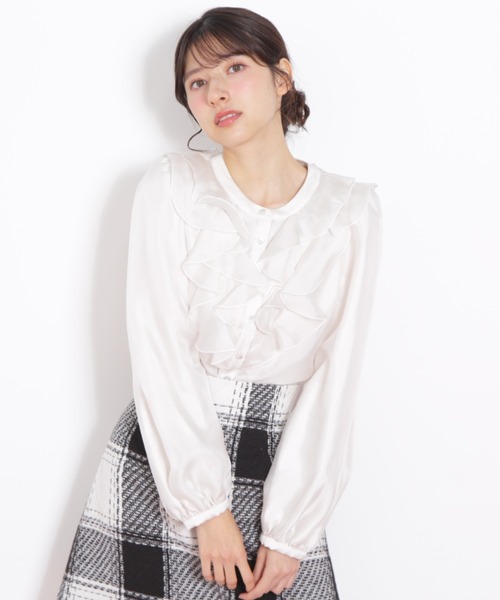 JILL by JILL STUART(ジルバイジルスチュアート)の「◇フロントフリルシアーブラウス(シャツ/ブラウス・レディース・ブルー/ホワイト・FREE)」の6枚目の写真