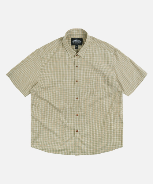 FRIZMWORKS(フリズムワークス)の「COTTON CHECK RELAXED HALF SHIRT _ LIGHT OLIVE(シャツ/ブラウス・メンズ・その他・MEDIUM/LARGE)」の1枚目の写真