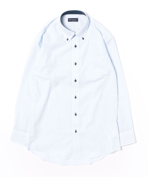 TOKYO SHIRTS(トウキョウシャツ)の「形態安定ノンアイロン ボタンダウン 長袖ビジネスワイシャツ(ビジネスシャツ・メンズ・ブルー・首回り37cm-裄丈80cm/首回り39cm-裄丈80cm/首回り39cm-裄丈84cm/首回り41cm-裄丈82cm/首回り41cm-裄丈86cm/首回り42cm-裄丈82cm/首回り42cm-裄丈86cm/首回り43cm-裄丈82cm/首回り43cm-裄丈86cm/首回り37cm-裄丈84cm)」の6枚目の写真