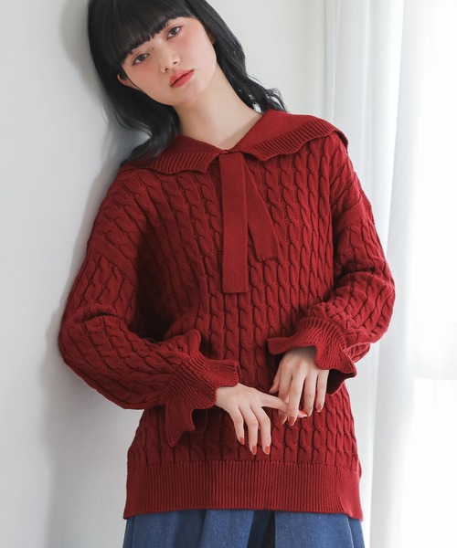 somari imagination(ソマリ イマジネーション)の「『スカラップセーラーケーブルニット』(ニット/セーター・レディース・レッド/ブラック・1/2)」の20枚目の写真