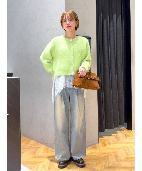 JEANASIS(ジーナシス)の「3Gリッチシャギーショートクルーニットカーディガン/629912(カーディガン/ボレロ・レディース・ブラウン系その他/チャコールグレー/オフホワイト/ライム・FREE)」の5枚目の写真